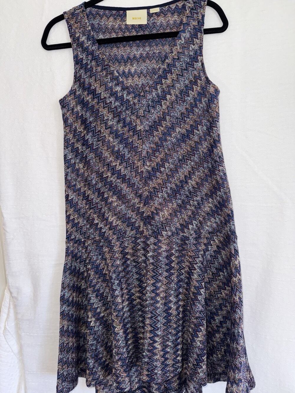 Anthropologie Maeve Westwater Blue Chevron Drop Waist V-Neck Dress Size XS